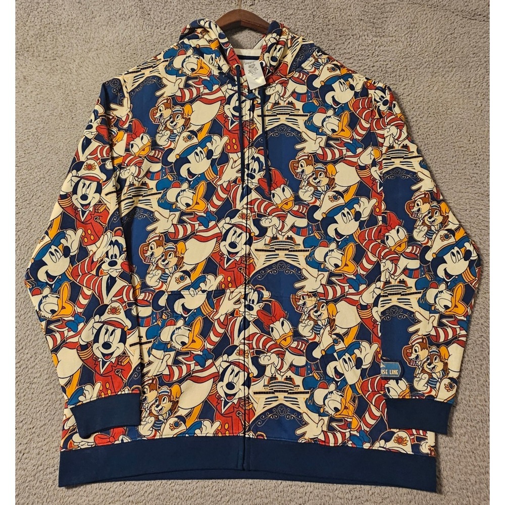 Disney Cruise Line Exclusive Zip Up Full Zip Hoodie Mickey All Over Size XL AOP